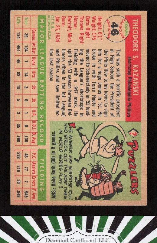1955 Topps #46 Ted Kazanski EX+ c, back