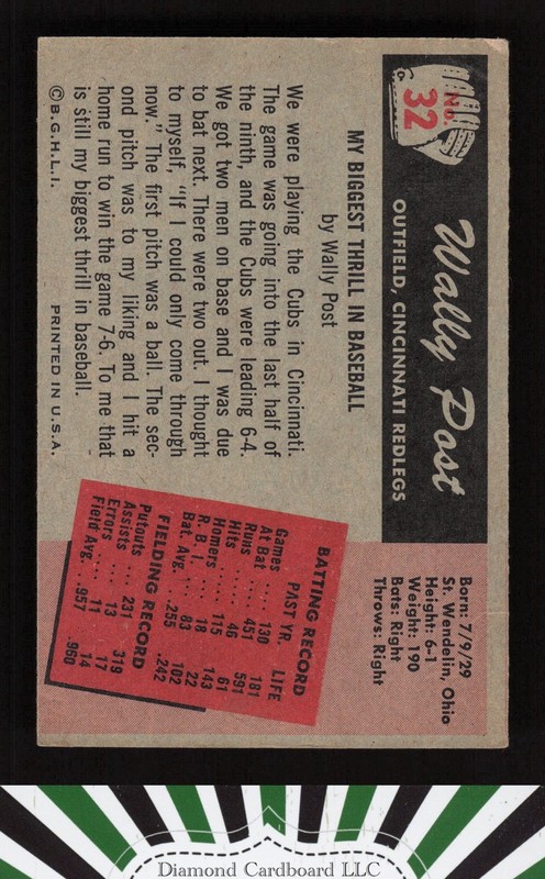 1955 Bowman #32 Wally Post VG, back