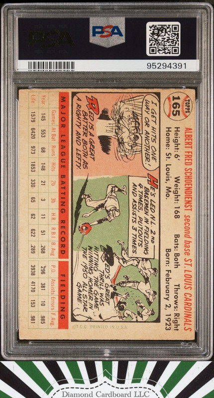 1956 Topps #165 Red Schoendienst PSA 4 White Back, back