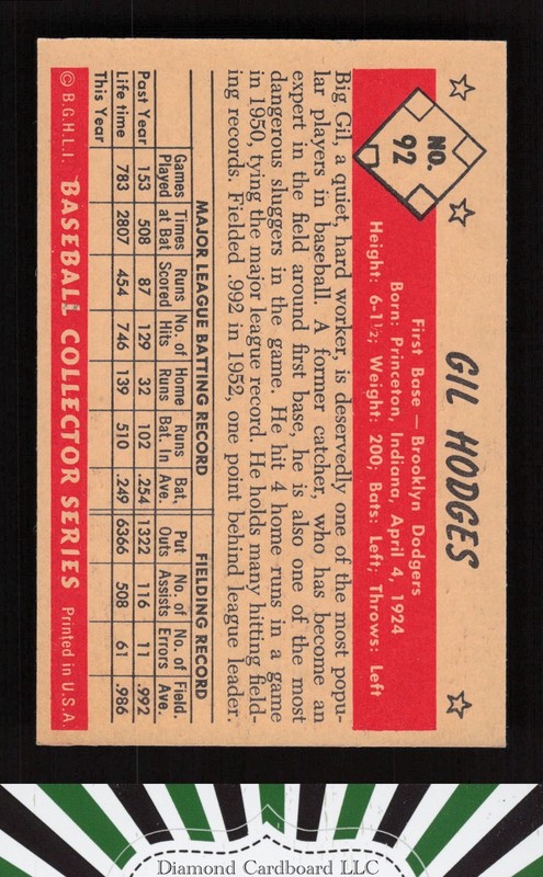 1953 Bowman Color #92 Gil Hodges NM b, back