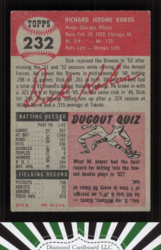 1953 Topps #232 Dick Kokos VG [CENTERED] e, back