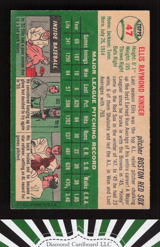 1954 Topps #47 Ellis Kinder VGEX c, back