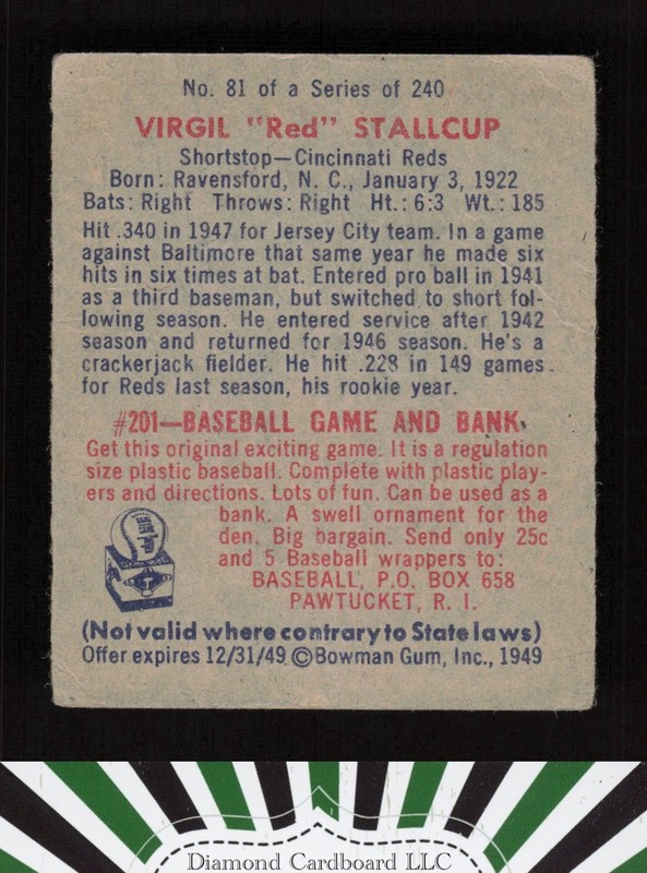 1949 Bowman #81 Virgil "Red" Stallcup GD+ a, back