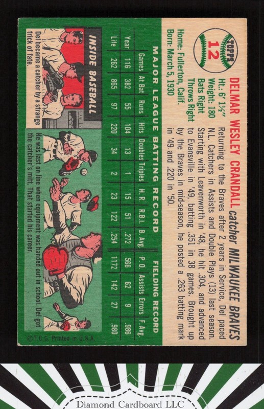 1954 Topps #12 Del Crandall EX+ c, back