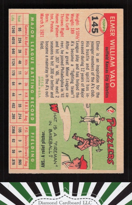 1955 Topps #145 Elmer Valo VGEX i, back
