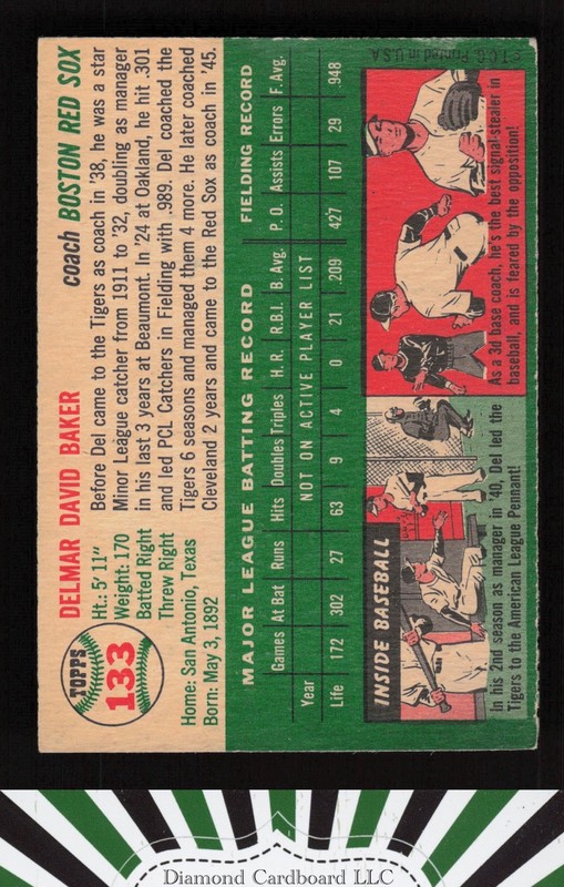 1954 Topps #133 Del Baker VGEX (ST) a, back