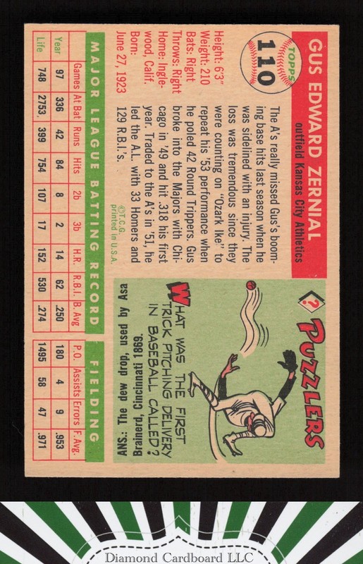 1955 Topps #110 Gus Zernial EXMT n, back