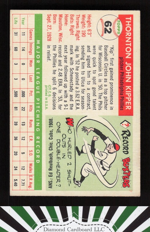 1955 Topps #62 Thornton Kipper VG j, back