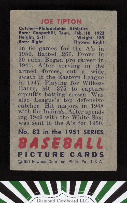 1951 Bowman #82 Joe Tipton VG, back