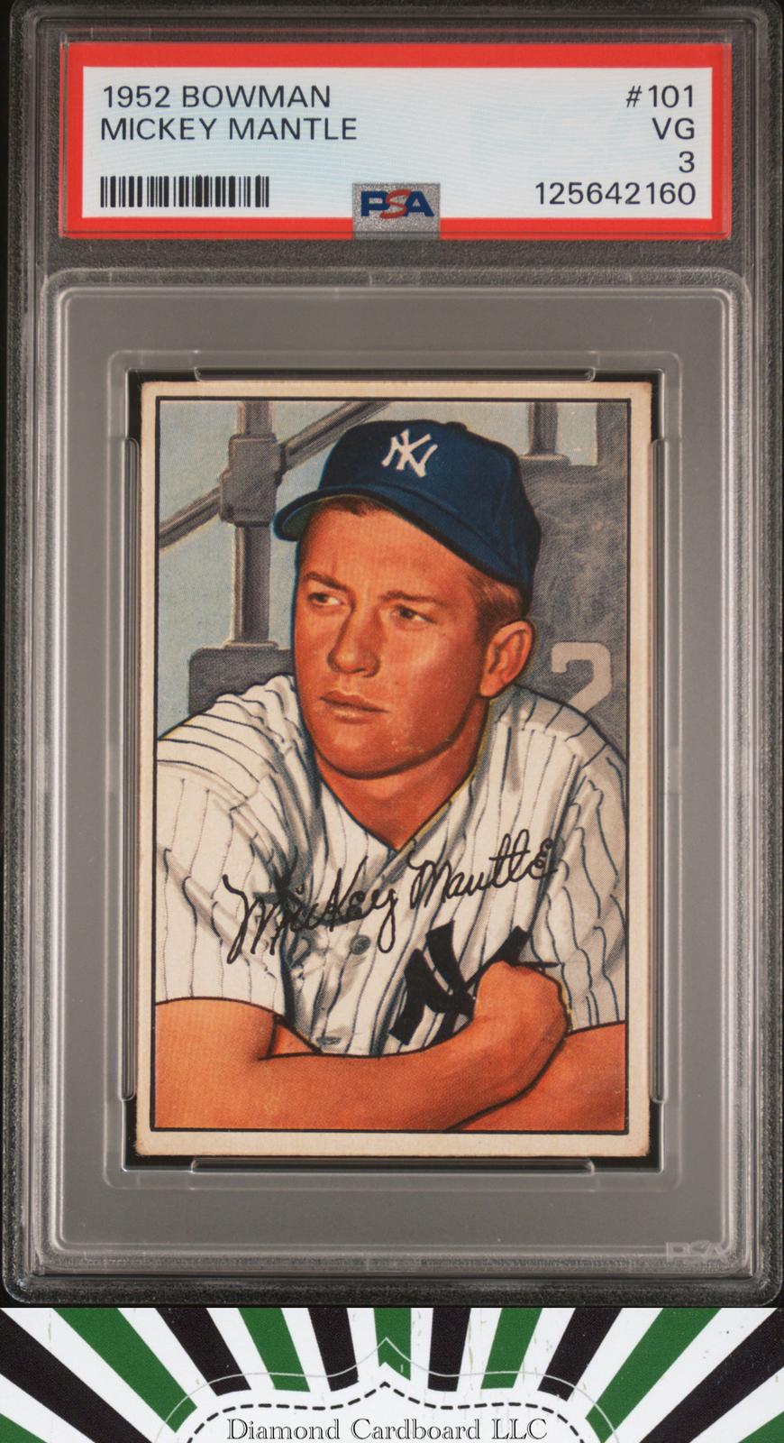 1952 Bowman #101 Mickey Mantle PSA 3 [NO CREASES], front
