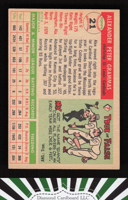 1955 Topps #21 Alex Grammas EX g, back