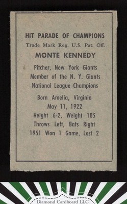 1952 Berk Ross # Monte Kennedy NM, back