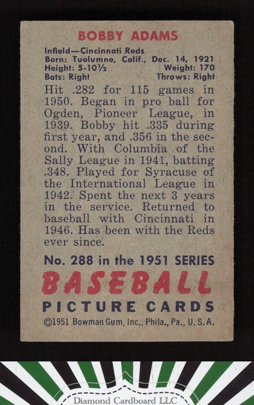 1951 Bowman #288 Bobby Adams VGEX, back