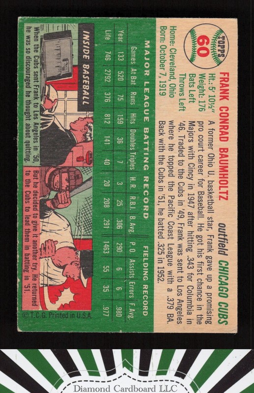 1954 Topps #60 Frank Baumholtz VGEX+ h, back