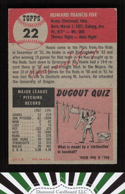 1953 Topps #22 Howie Fox VGEX [NICELY CENTERED] f, back