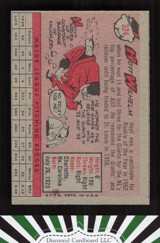 1958 Topps #324 Hoyt Wilhelm EX k, back