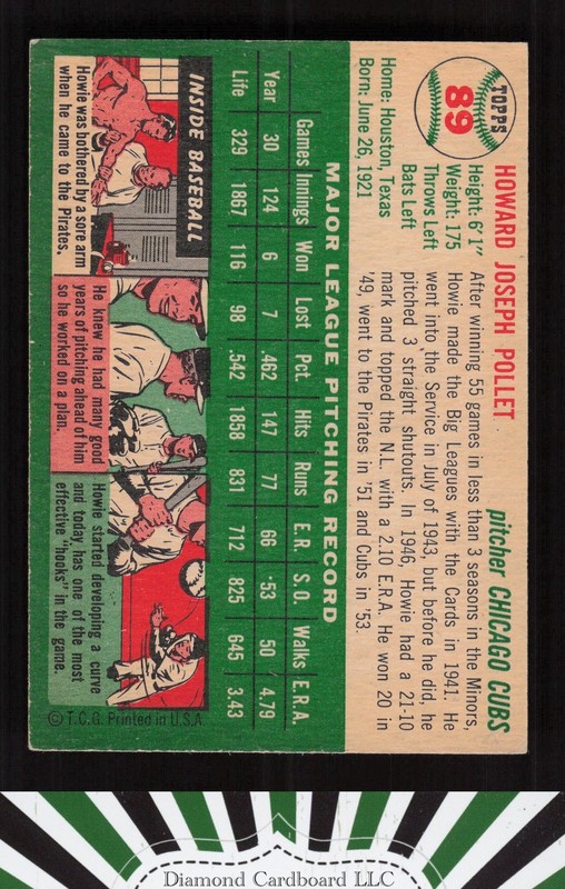 1954 Topps #89 Howie Pollet VGEX+ g, back