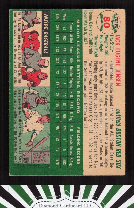 1954 Topps #80 Jackie Jensen VGEX+ e, back