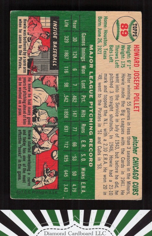 1954 Topps #89 Howie Pollet GD+ m, back