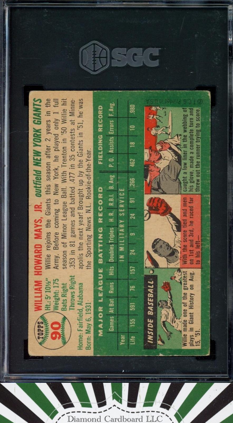 1954 Topps #90 Willie Mays SGC 4.5, back