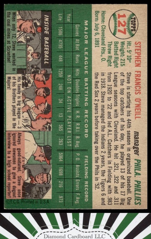 1954 Topps #127 Steve O'Neill EX+ n, back