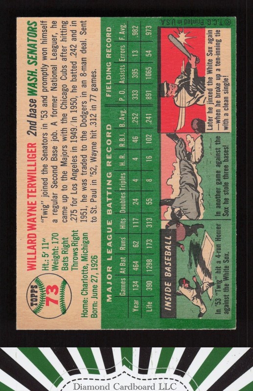 1954 Topps #73 Wayne Terwilliger EX h, back