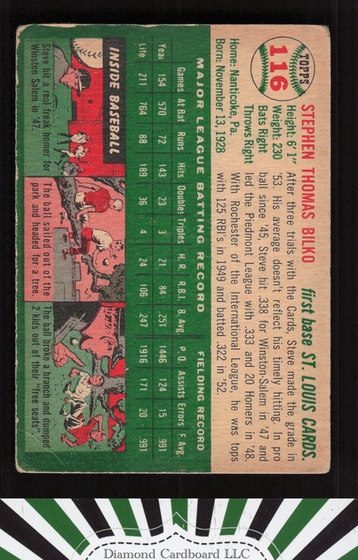 1954 Topps #116 Steve Bilko GD [NICELY CENTERED] l, back