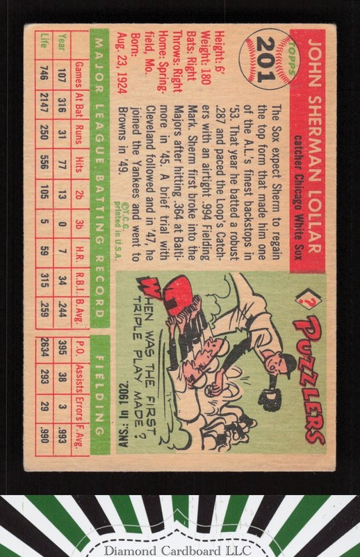 1955 Topps #201 Sherm Lollar VGEX e, back