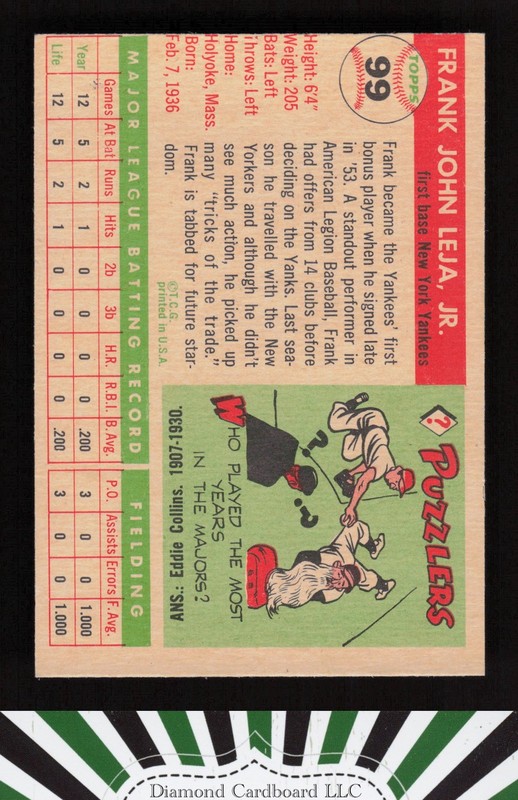 1955 Topps #99 Frank Leja VGEX+ l, back