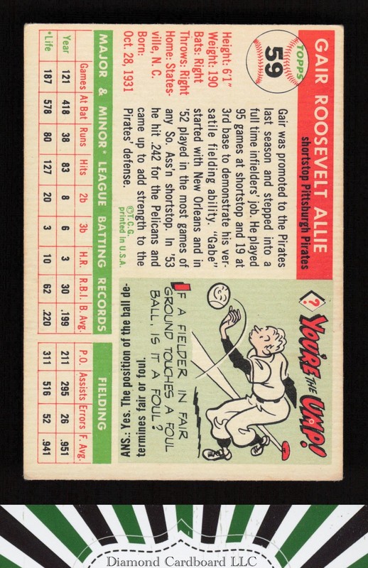 1955 Topps #59 Gair Allie VG+ a, back