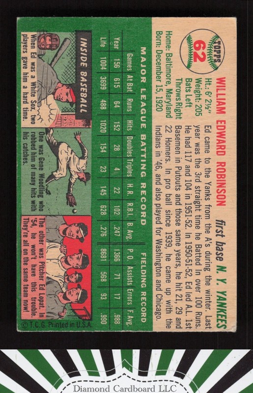 1954 Topps #62 Eddie Robinson VGEX l, back