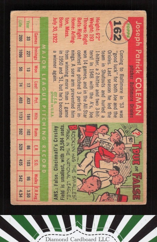 1955 Topps #162 Joe Coleman VGEX j, back