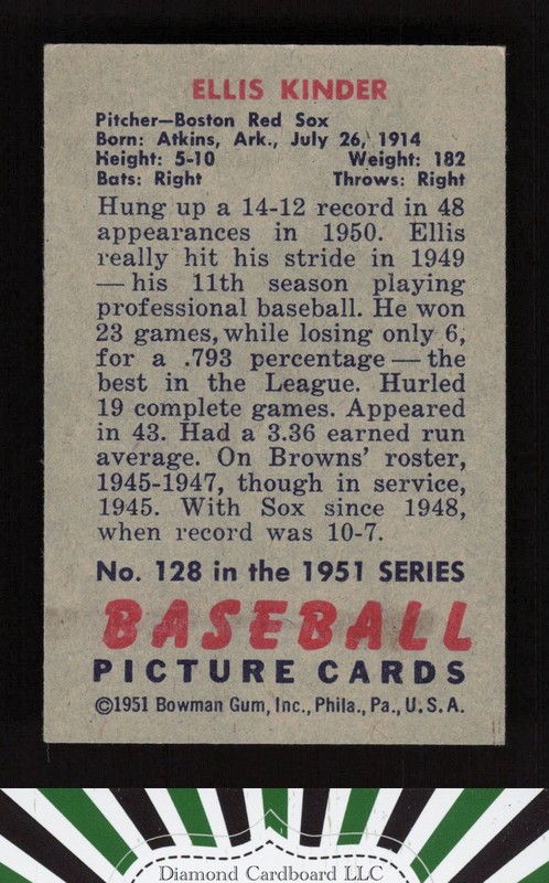 1951 Bowman #128 Ellis Kinder VGEX, back