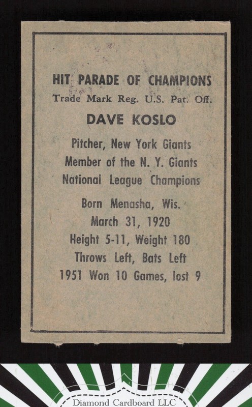 1952 Berk Ross # Dave Koslo EXMT, back