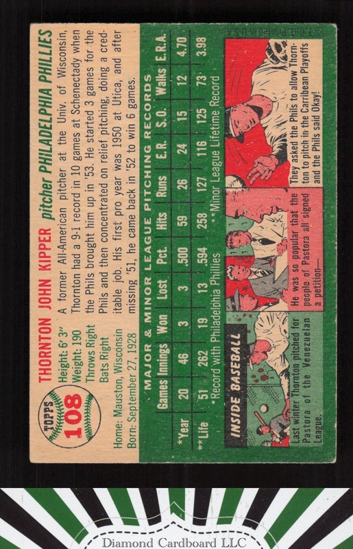 1954 Topps #108 Thornton Kipper VGEX i, back