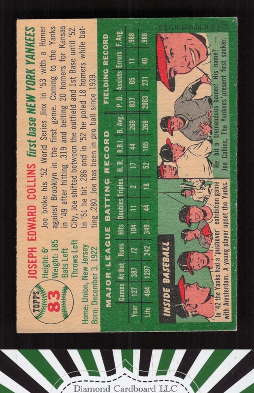 1954 Topps #83 Joe Collins GD+ g, back