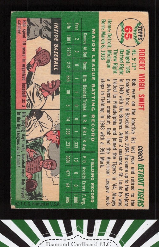1954 Topps #65 Bob Swift VG+ k, back