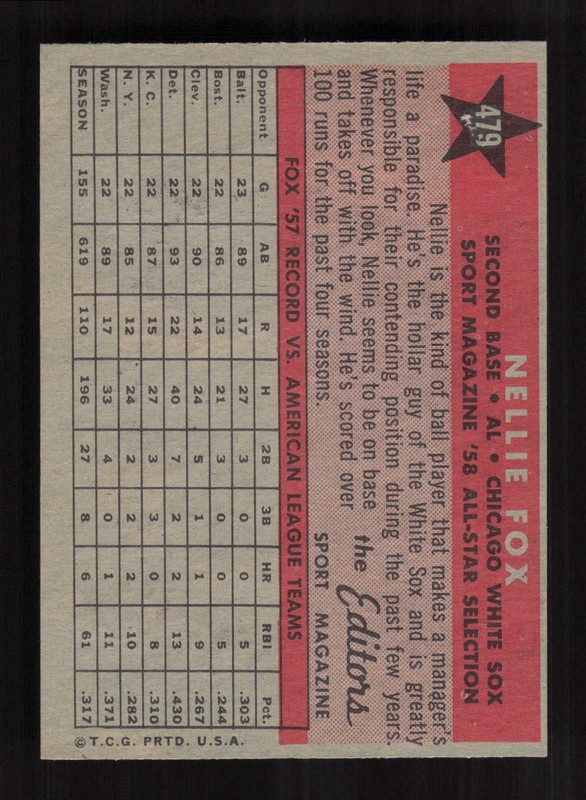 1958 Topps #479 Nellie Fox GD [LOOKS BETTER] i, back