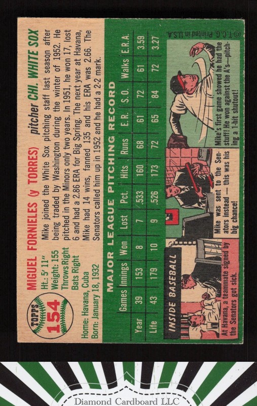 1954 Topps #154 Mike Fornieles VG j, back