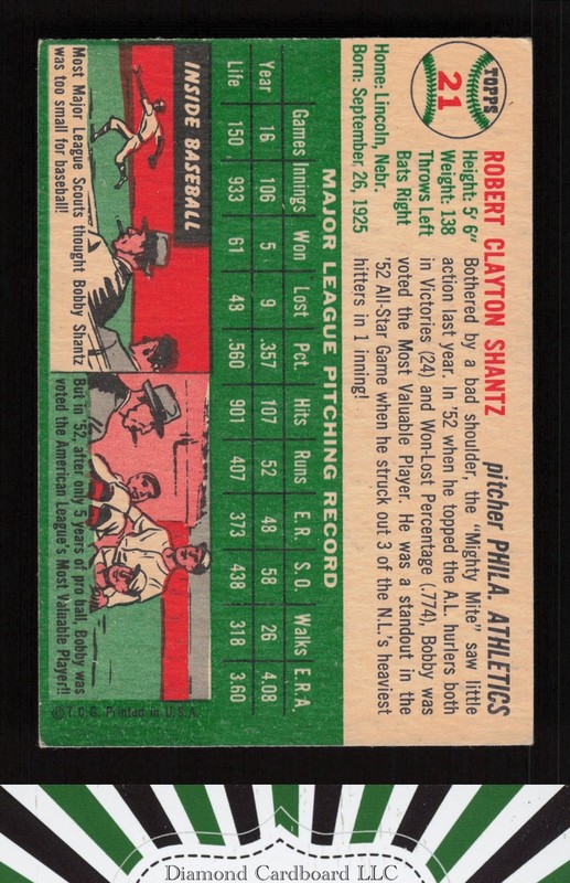 1954 Topps #21 Bobby Shantz VGEX c, back