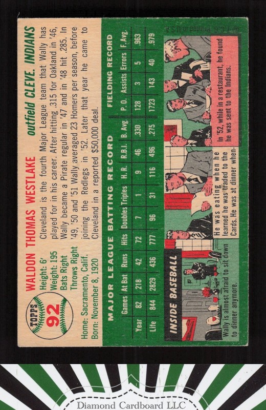 1954 Topps #92 Wally Westlake VG+ [NICELY CENTERED] c, back