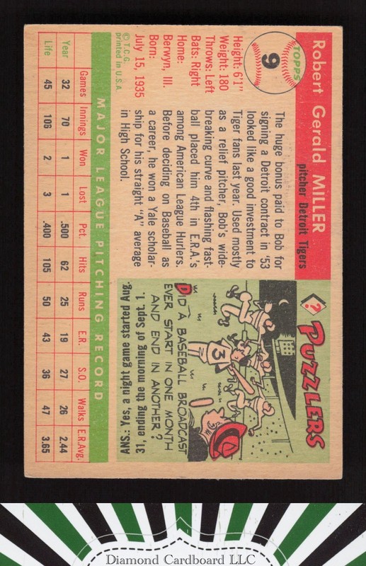 1955 Topps #9 Bob Miller VG h, back