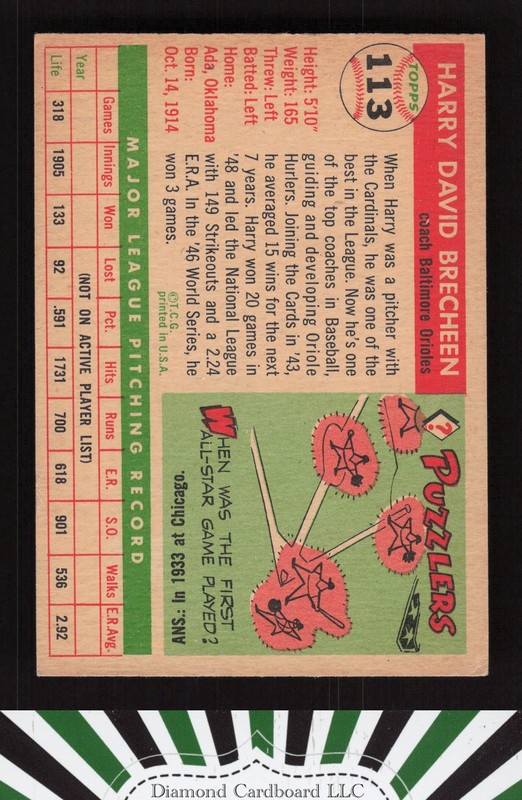 1955 Topps #113 Harry Brecheen VGEX l, back
