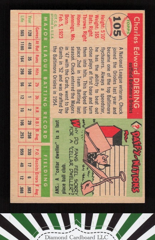 1955 Topps #105 Chuck Diering EX l, back