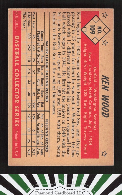 1953 Bowman Color #109 Ken Wood VGEX a, back