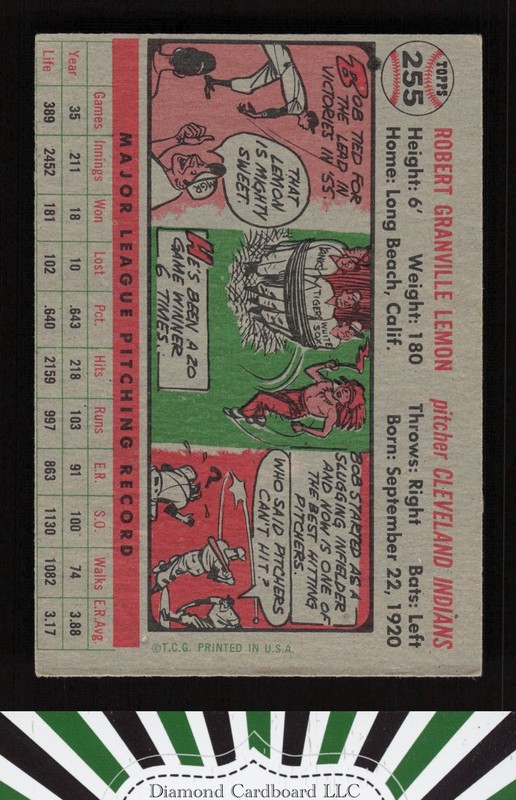 1956 Topps #255 Bob Lemon VGEX h, back