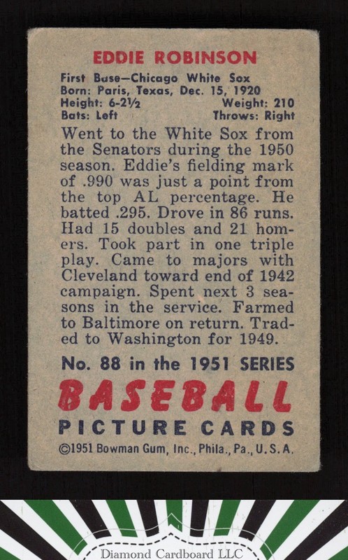 1951 Bowman #88 Eddie Robinson VG, back