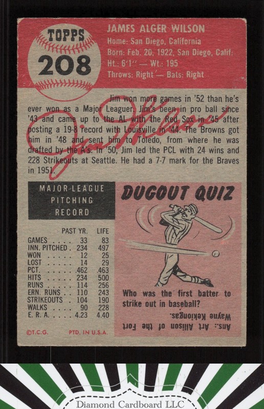 1953 Topps #208 Jim Wilson EX+ g, back