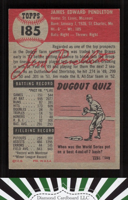 1953 Topps #185 Jim Pendleton NM g, back