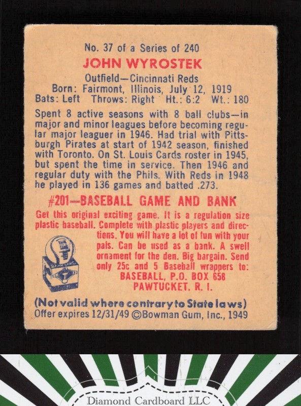 1949 Bowman #37 John Wyrostek FR d, back